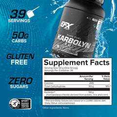 Pour-ready Karbolyn Fuel powder dissolves easily for pre-workout energy.