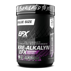 EFX Sports Kre-Alkalyn EFX bottle and capsules for stable, pH-correct creatine delivery.