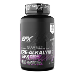 EFX Sports Kre-Alkalyn EFX bottle front shows convenient capsule format for workouts.