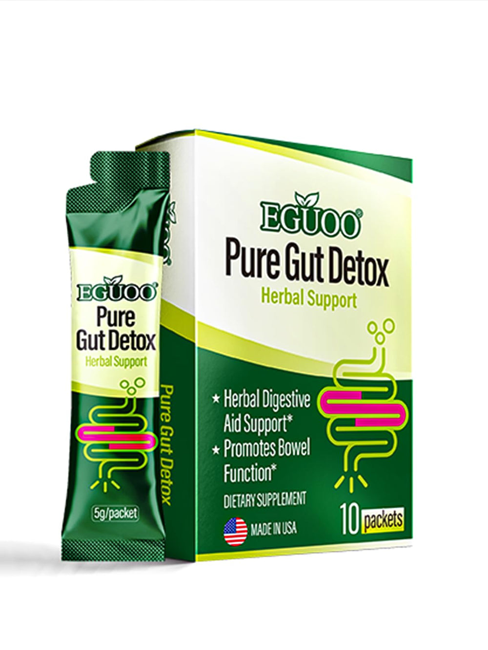 EGUOO Pure Gut Detox bottle front for convenient daily cleanse.
