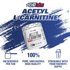 Close-up of EHP Labs Acetyl L Carnitine powder texture in a glass.