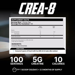 CREA-8 unflavored creatine powder tub open for easy mixing