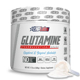 EHP Labs L Glutamine powder bottle shows lean muscle support and gut health potential.
