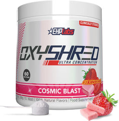 EHP Labs OxyShred Cosmic Blast tub viewed front with energy-boosting appeal