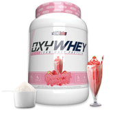 EHP Labs OxyWhey bottle shows whey protein isolate for lean recovery and daily nutrition.