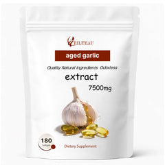 EILTEAU aged garlic extract bottle featuring 180 odorless softgels for immune support.