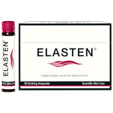 Elasten liquid collagen ampoules close-up bottle shows premium skin support for at-home use.