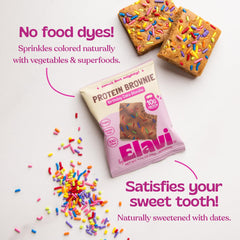 ELAVI Birthday Cake Blondie dye-free sprinkles on top demonstrate vibrant color without artificial dyes