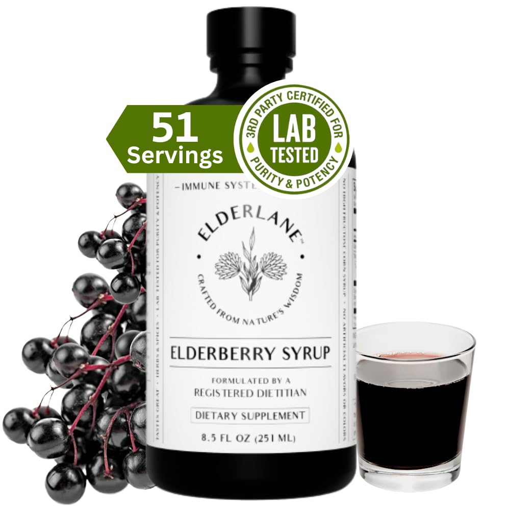 Elderlane Elderberry Syrup bottle for immune support with honey.