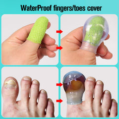 Eldosilk waterproof finger sleeve protects during washes and manicures.