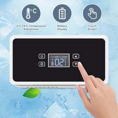 Electric insulin cooler travel case with LED touch screen for quick adjustments.