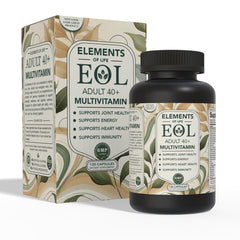 Elements of Life 40+ multivitamin bottle showing capsules for daily energy support