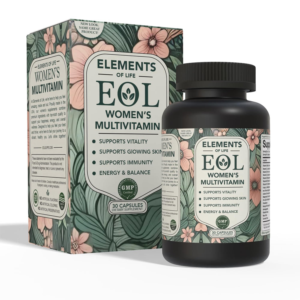 Elements of Life women’s multivitamin bottle closeup showing premium packaging for daily wellness