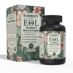 Elements of Life women’s multivitamin bottle closeup showing premium packaging for daily wellness