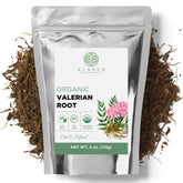 Elanen Naturals valerian root packaging front shows organic quality for a calming tea base
