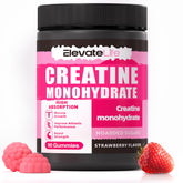 ElevateLife Creatine Monohydrate Gummies bottle displayed for daily workout support.
