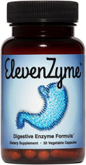 ElevenZyme bottle on table supporting post-meal comfort.