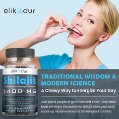 Elikadur Shilajit Gummies with chaga and ashwagandha blend for daily wellness.