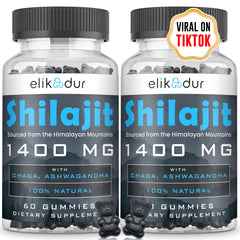Elikadur Shilajit Gummies pack front for natural energy support, vegan friendly.