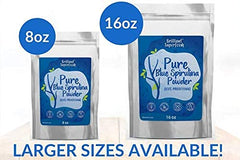 Packaging of Ellie's Best blue spirulina powder highlights organic vegan formula.