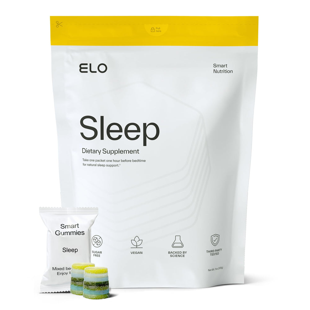 Elo Health Sleep Gummies jar front view for a non-groggy nighttime option