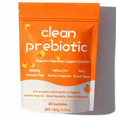 Elunara Clean Prebiotic Fiber Gummies for Men peach bottle emphasizing gut support and on-the-go health