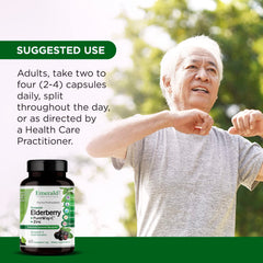 Emerald Labs Elderberry Plus box highlights vegan and gluten-free formulation.