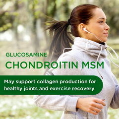 Label highlights 1000 mg MSM, 1350 mg glucosamine sulfate, and 1000 mg chondroitin sulfate per serving.