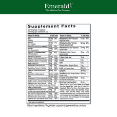 Emerald Labs Men's 1 Daily Multi bottle label highlights vitamin D3 and zinc for overall support