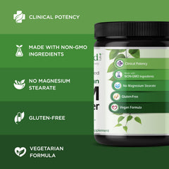 Vegan and gluten-free label on Emerald Labs MSM powder packaging.