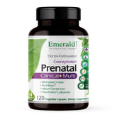 Emerald Labs Prenatal Multi bottle front showing soy- and gluten-free formula.