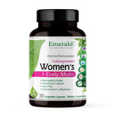 Emerald Labs Women's 1-Daily Multi bottle front showing complete daily multivitamin for bone health