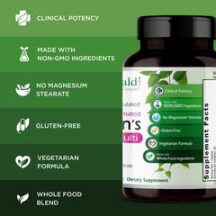 Emerald Labs Women's 1-Daily Multi capsules closeup reveals compact tablets.