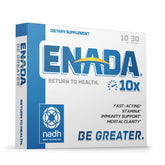 ENADA 10X NADH lozenge pack ready for travel, energy on the go.