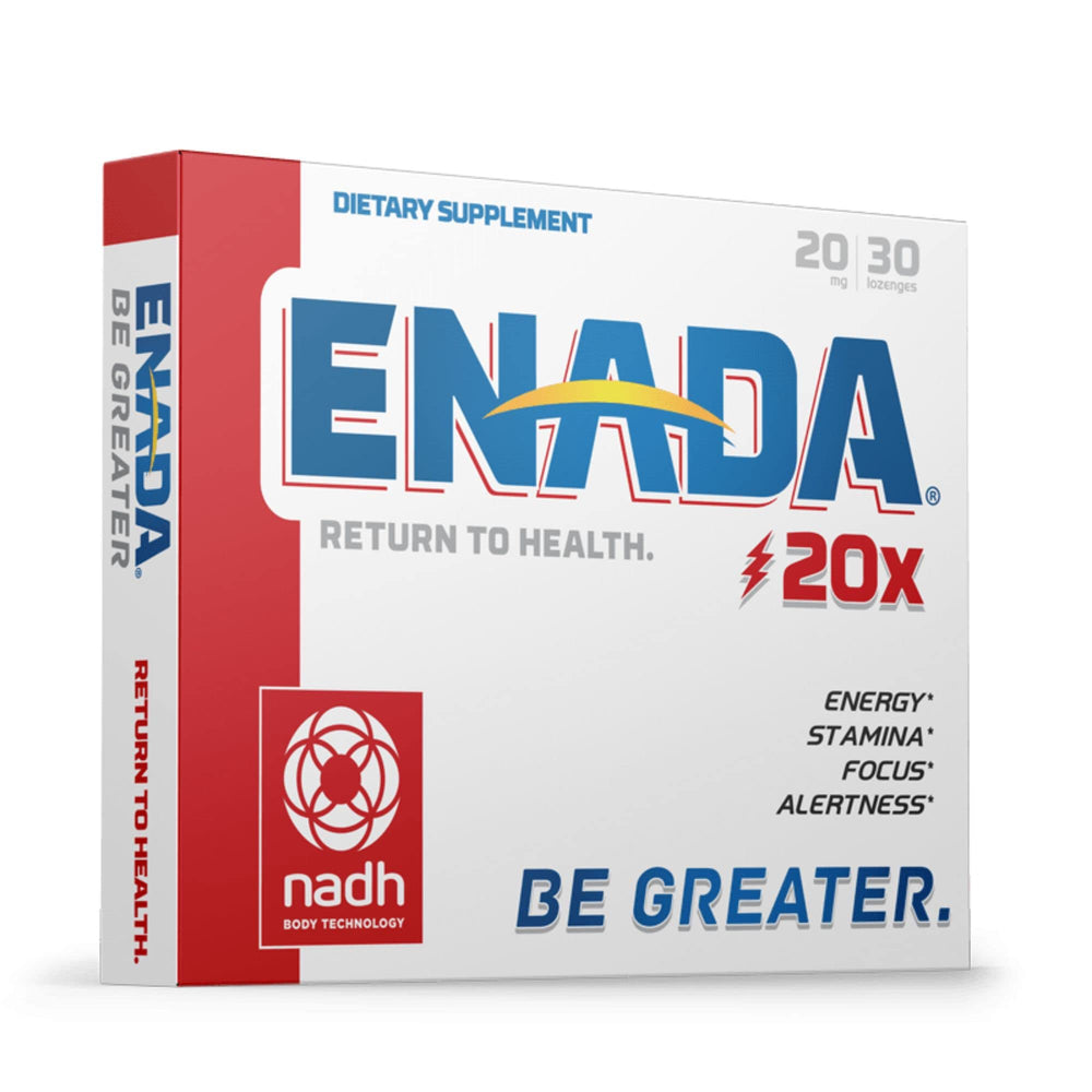 ENADA NADH 20x bottle displays convenient energy support for busy days.