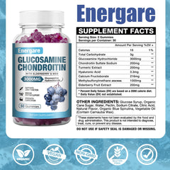 Energare ingredients panel highlights glucosamine, MSM, chondroitin, elderberry