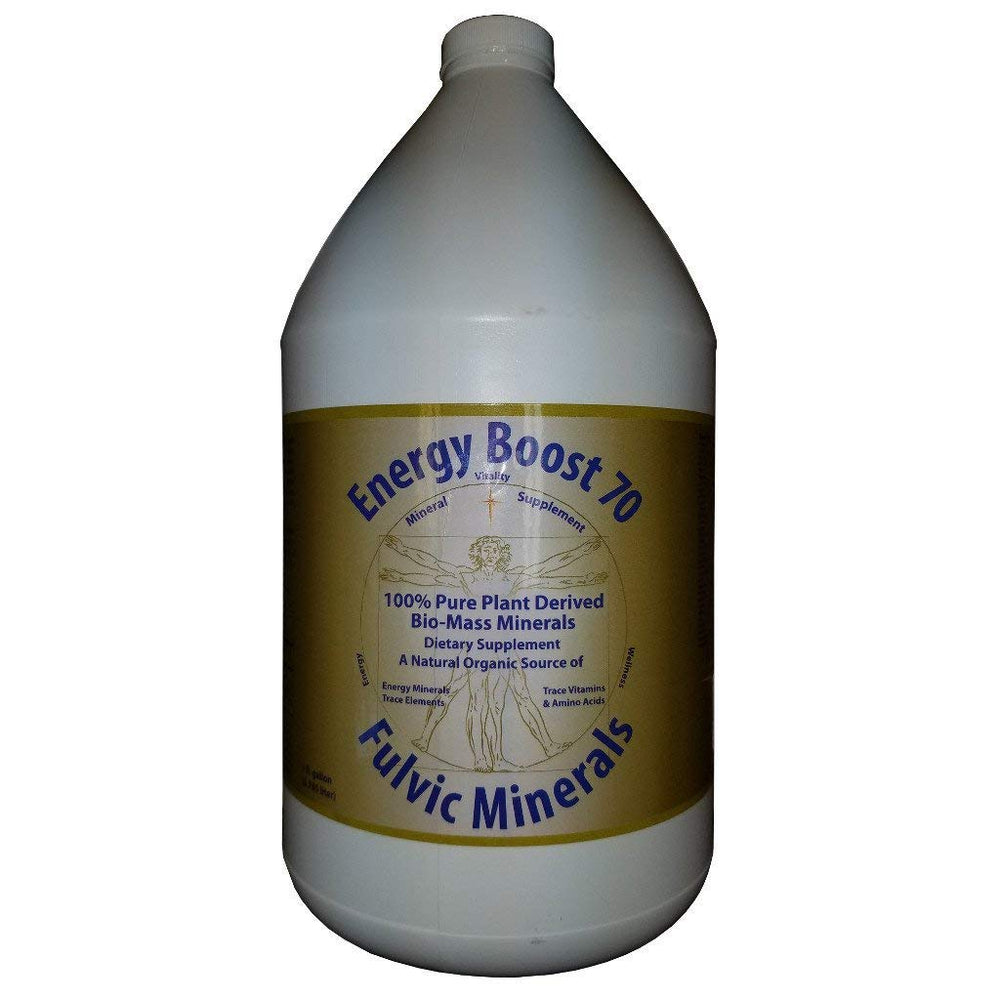 Energy Boost 70 fulvic minerals bottle close-up for daily vitality and mineral support.