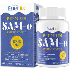 Enerlix SAM-e 1200mg bottle front supports mood and joint wellness.