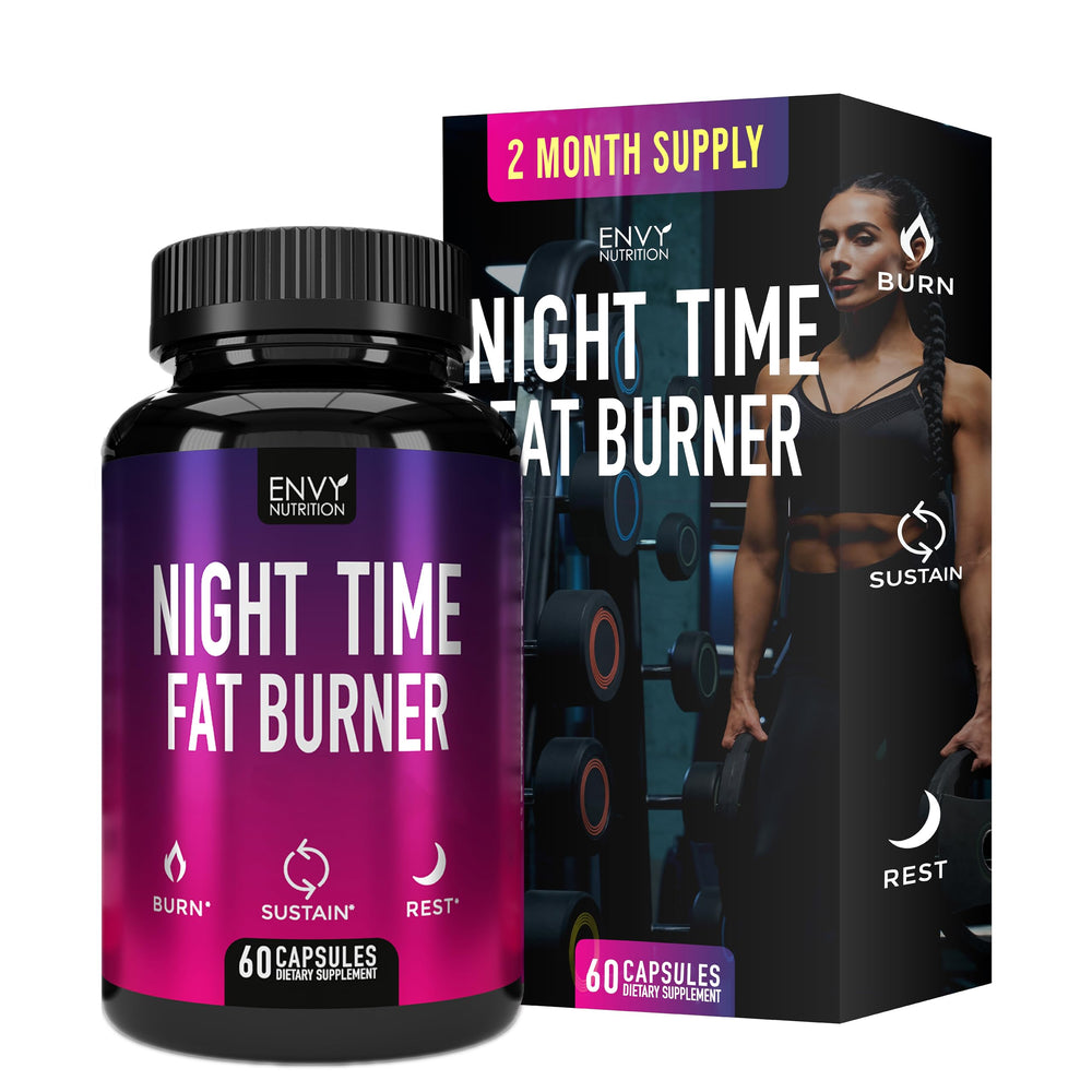Envy Nutrition Night Time Fat Burner bottle viewed for nighttime wellness support