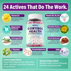 EnvyCure cortisol gummies label close-up showing key ingredients and vegan formula.