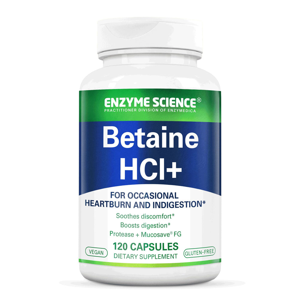 Enzyme Science Betaine HCl with Pepsin bottle cap demonstrates convenient digestive support.