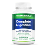 Enzyme Science Complete Digestion capsule close-up shows gentle digestive enzyme blend for comfort.