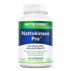 Enzyme Science Nattokinase Pro bottle front with clear label for healthy balance.