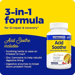 Enzymedica Acid Soothe capsule closeup shows simple one-capsule-per-meal dosing