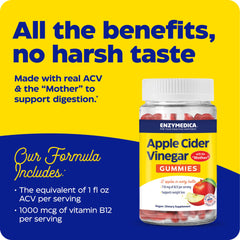 Enzymedica ACV Gummies close-up highlighting chewy texture for easy consumption.