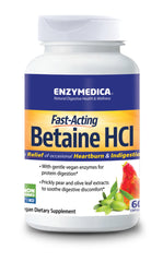 Enzymedica Betaine HCl bottle and pour, vegan digestion support for occasional heartburn