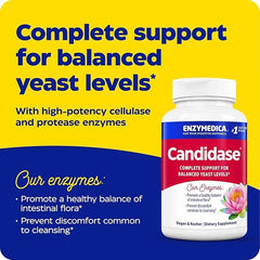 Enzymedica Candidase capsules close-up highlighting dual enzyme blend for gentle cleansing.