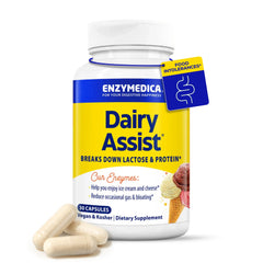 Enzymedica DairyAssist bottle front supports dairy digestion after meals