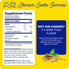 Front packaging view of Enzymedica DGL stomach-relief label highlighting safety features
