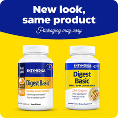 Close-up of Digest Basic capsules showing easy-to-swallow form.